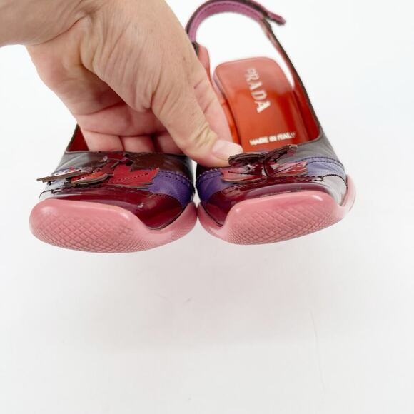 Rare Prada F/W 1999 Multicolor Acorn Leaf Square Toe Sporty Slingback Heel IT 38 - Picture 7 of 13